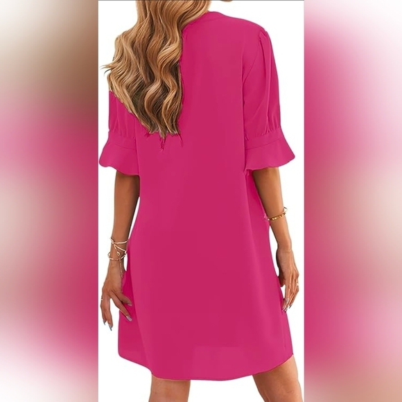 Pink Dress with Ruffle Sleeves - Picture 2 of 10